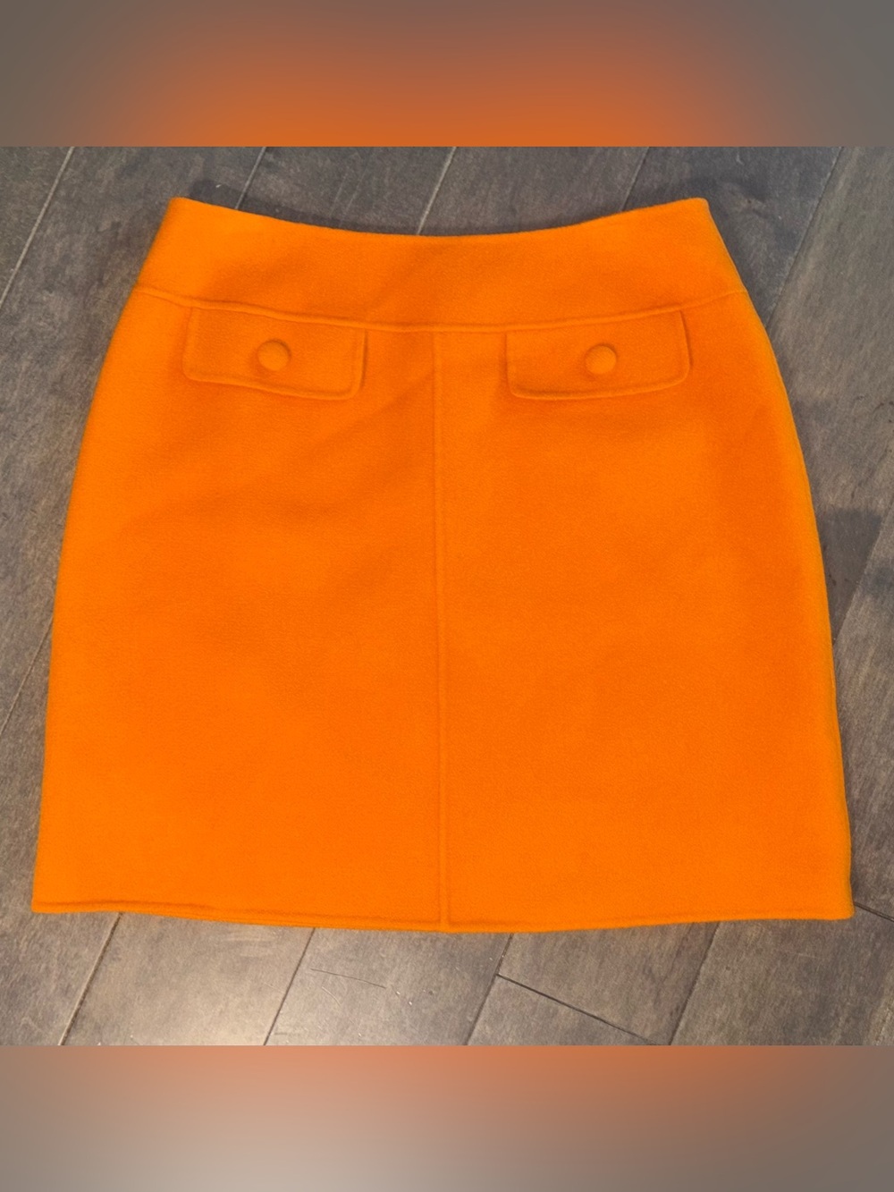 90% Wool Carole Little Bright Orange Mini Skirt with Front Tab Details